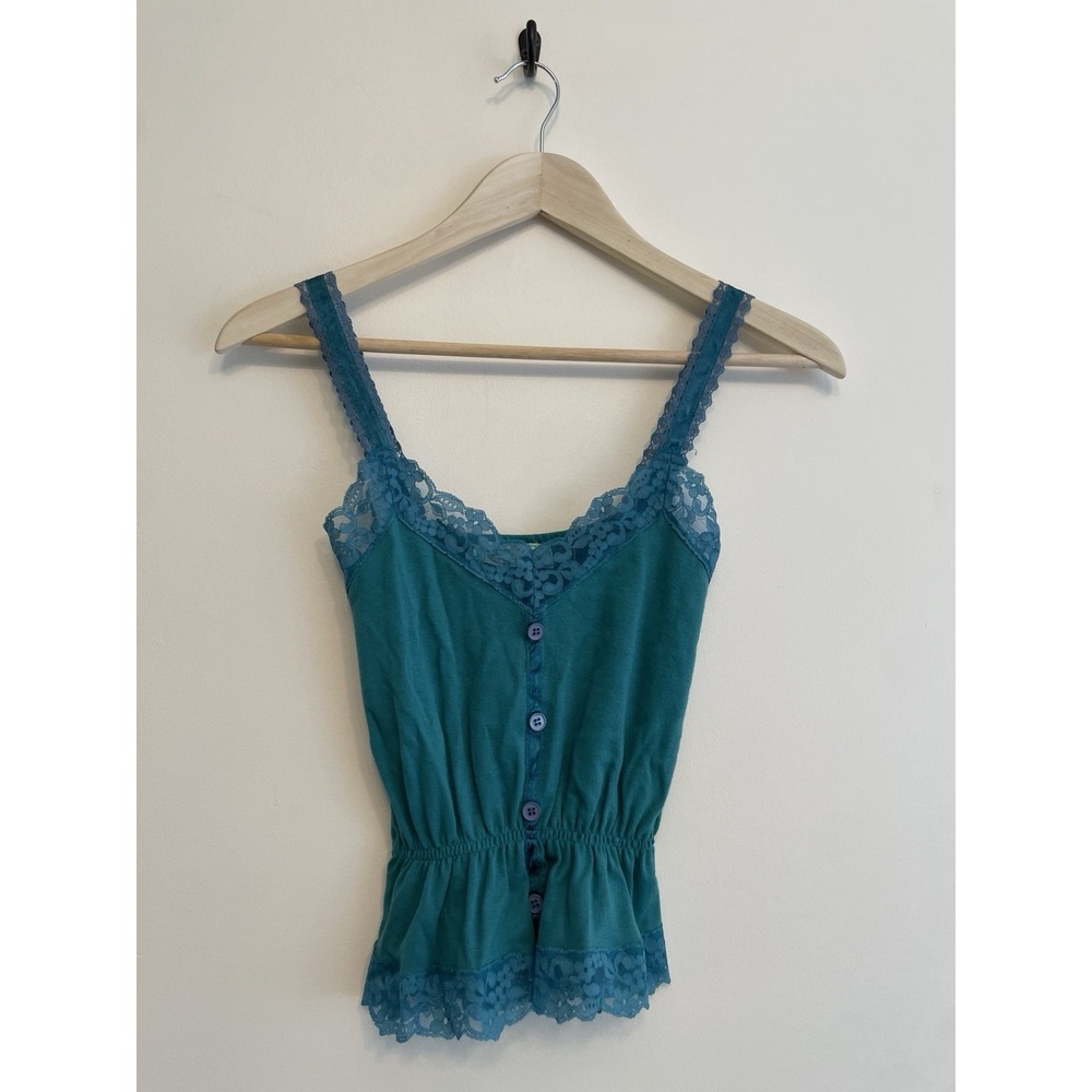 Vintage Y2K The Limited Cami Tank Women Small Teal Lace Trim‎ Elastic Waist
